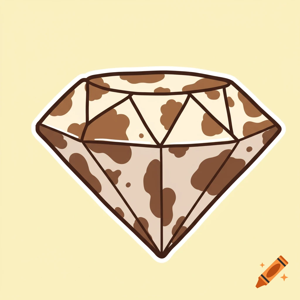 A cartoon diamond with brown cow spots on a light background.