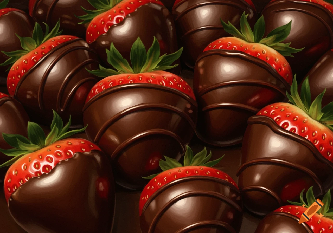 A close-up of many chocolate-covered strawberries with some showing chocolate drizzles.