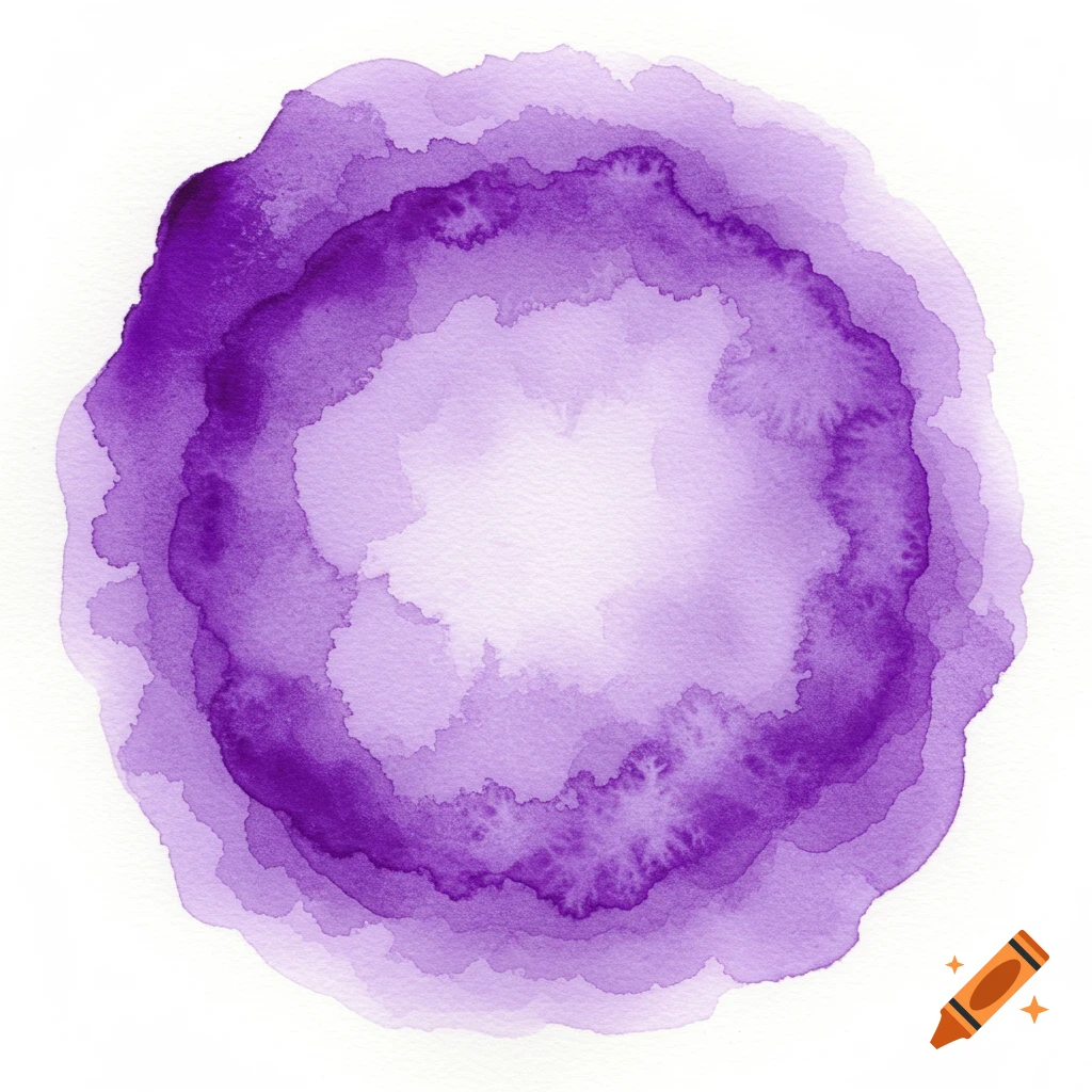 Abstract purple watercolor sphere with concentric rings fading to white.