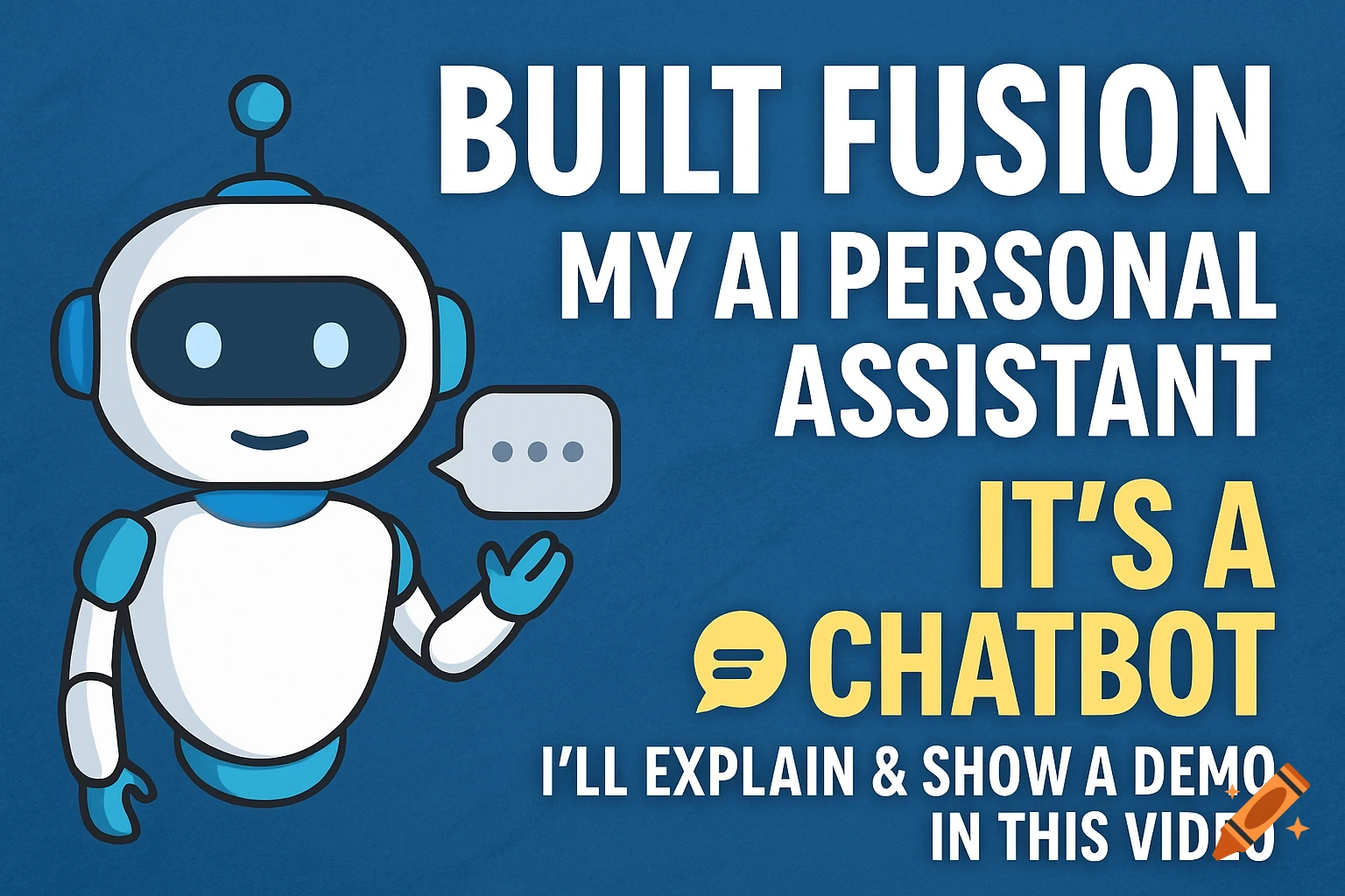 Cartoon robot with text about an AI personal assistant and chatbot.