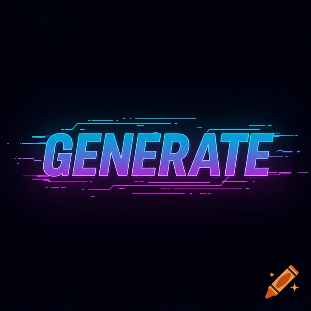 The word 'GENERATE' in glowing blue and purple neon letters with circuitry lines on a black background.