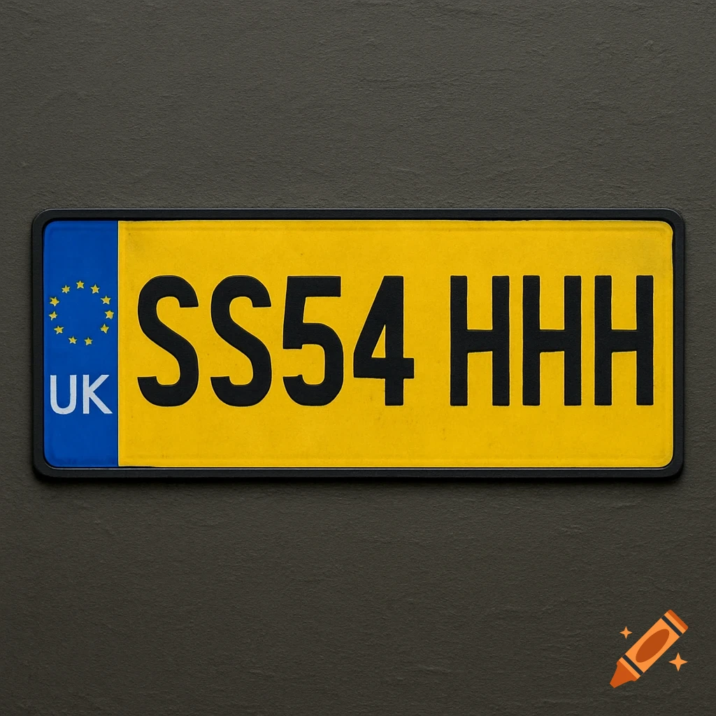 A close-up, photorealistic image of a yellow UK license plate with the registration number SS54 HHH on a dark background.