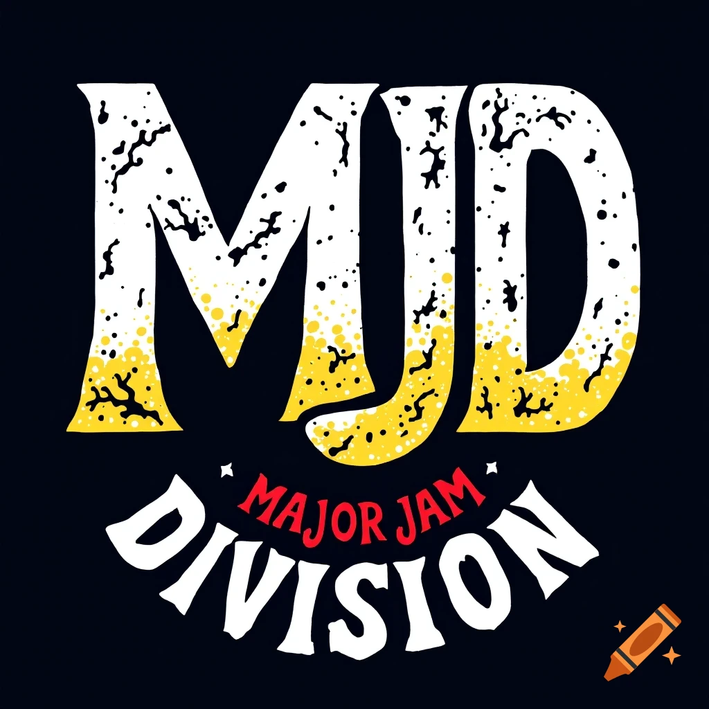 Band logo for MJD featuring distressed white and yellow letters and 'Major Jam Division' text.
