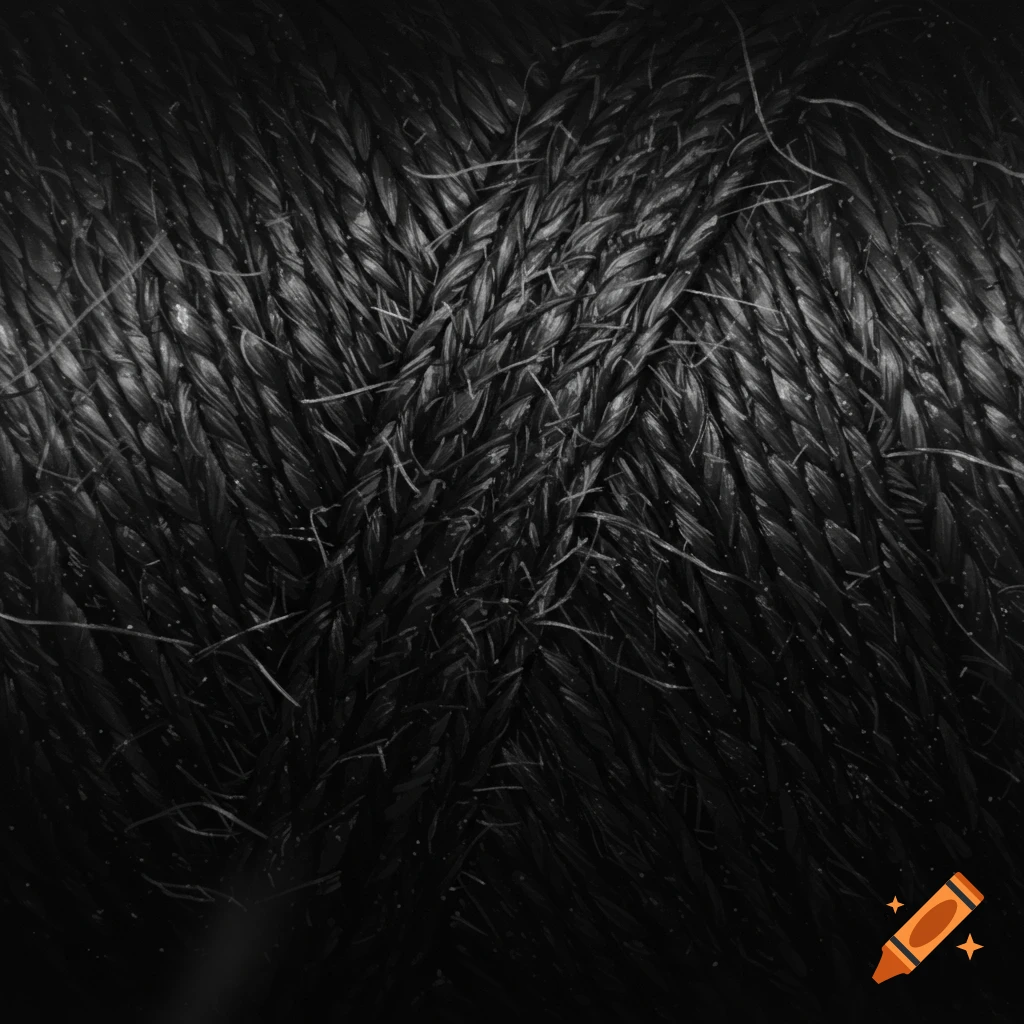 Close-up of tightly woven black fibers, forming a textured pattern in monochrome.