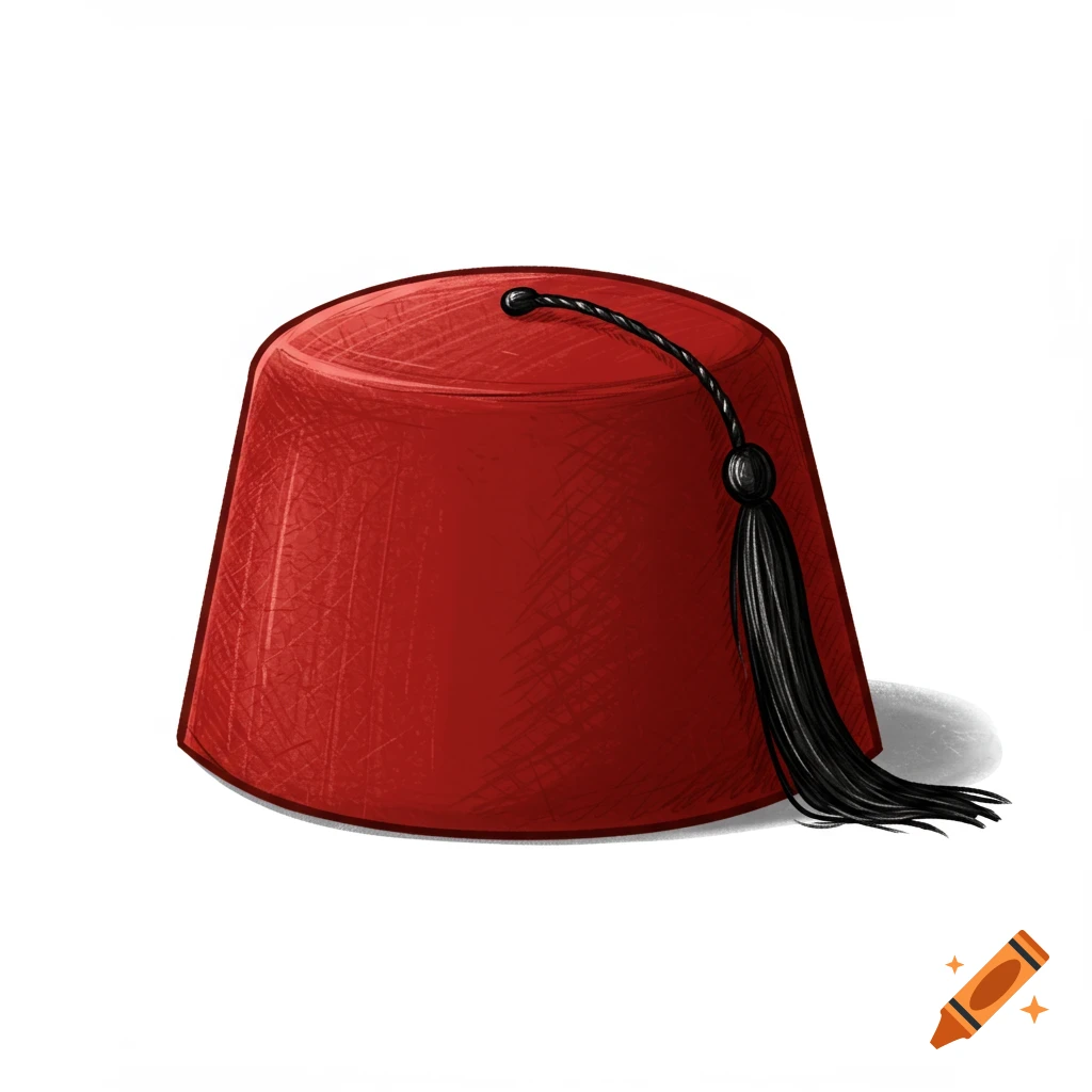 A drawing of a red fez with a black tassel.