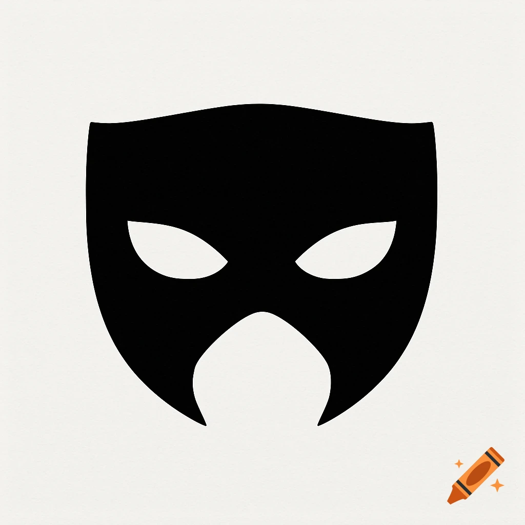 A minimalist black mask with eye holes on a white background, resembling a superhero or phantom mask.