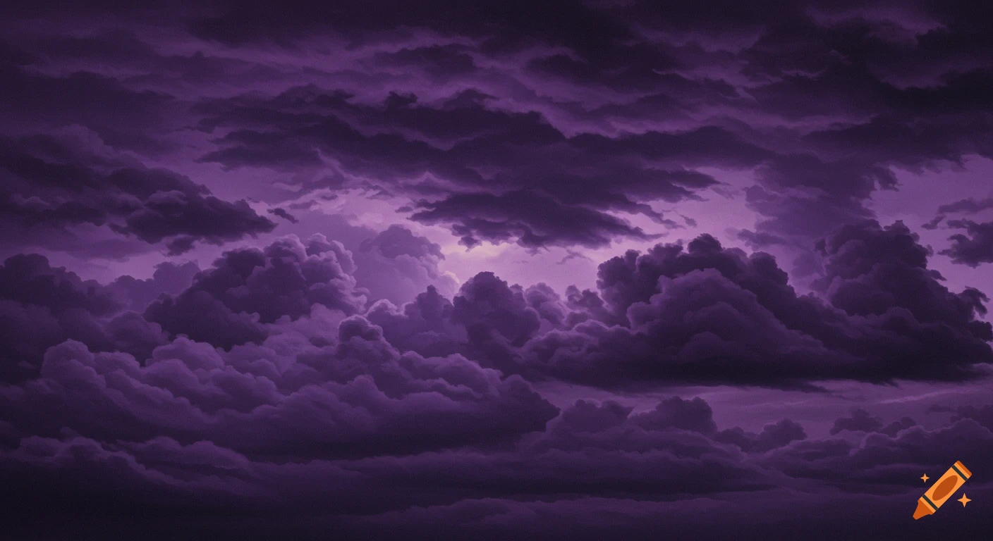 Dark purple storm clouds fill a somber sky.