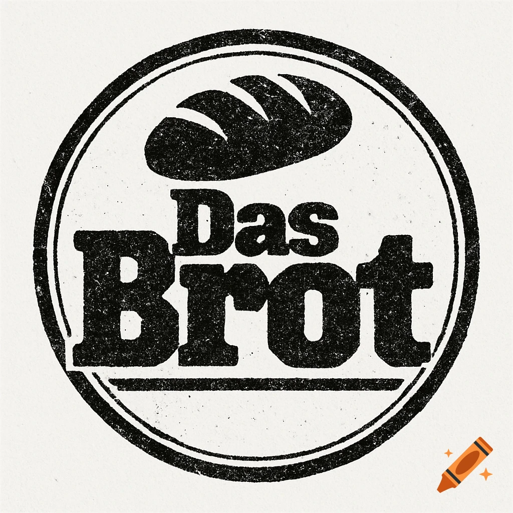 A circular black and white rubber stamp style logo with a loaf of bread icon and the text 'Das Brot'.