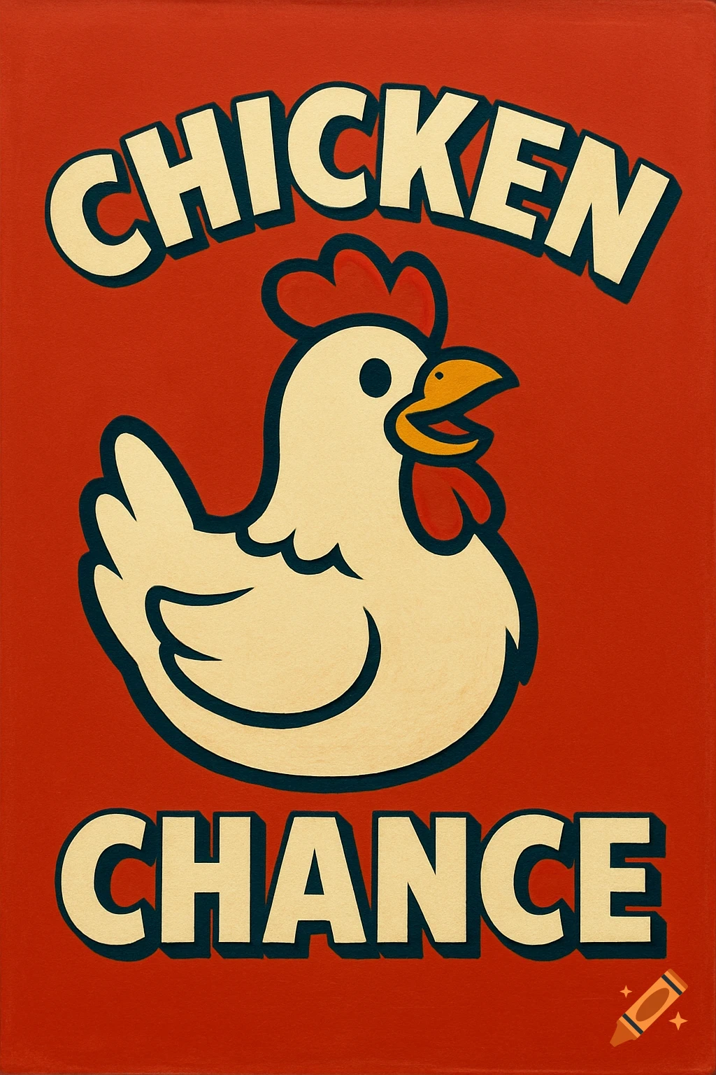 A retro cartoon illustration of a chicken on a red background, with the words 'CHICKEN' above and 'CHANCE' below.