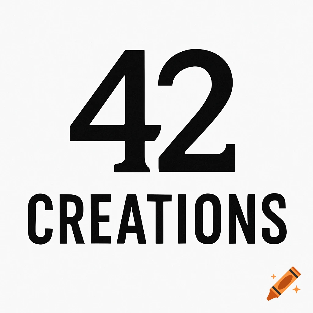 Black numbers 42 above the word CREATIONS in bold sans-serif font on a white background.