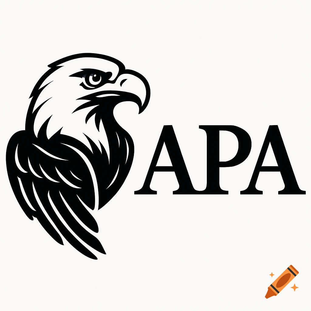 A black and white logo featuring the head of an eagle and the text "APA" next to it.