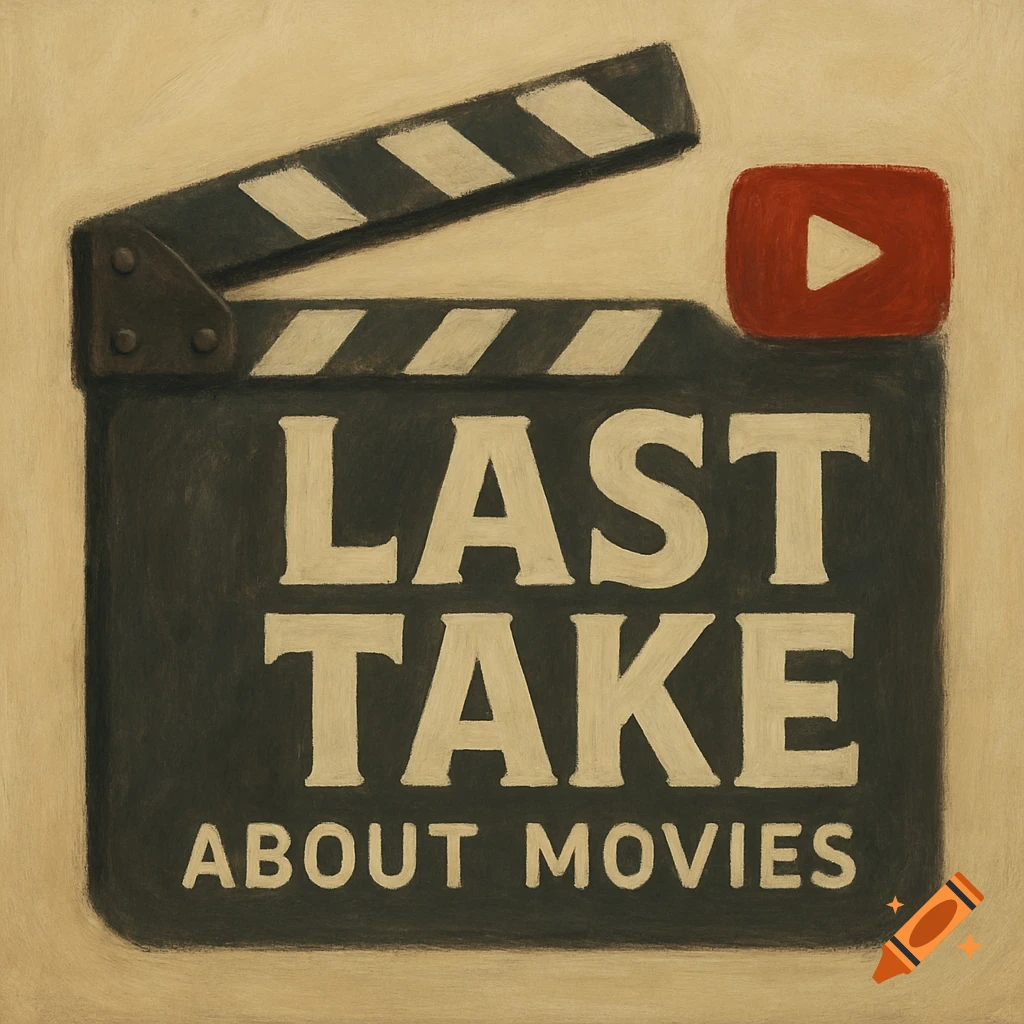 A painterly image of a black movie clapperboard reading 'LAST TAKE ABOUT MOVIES' in white, with a red YouTube logo.