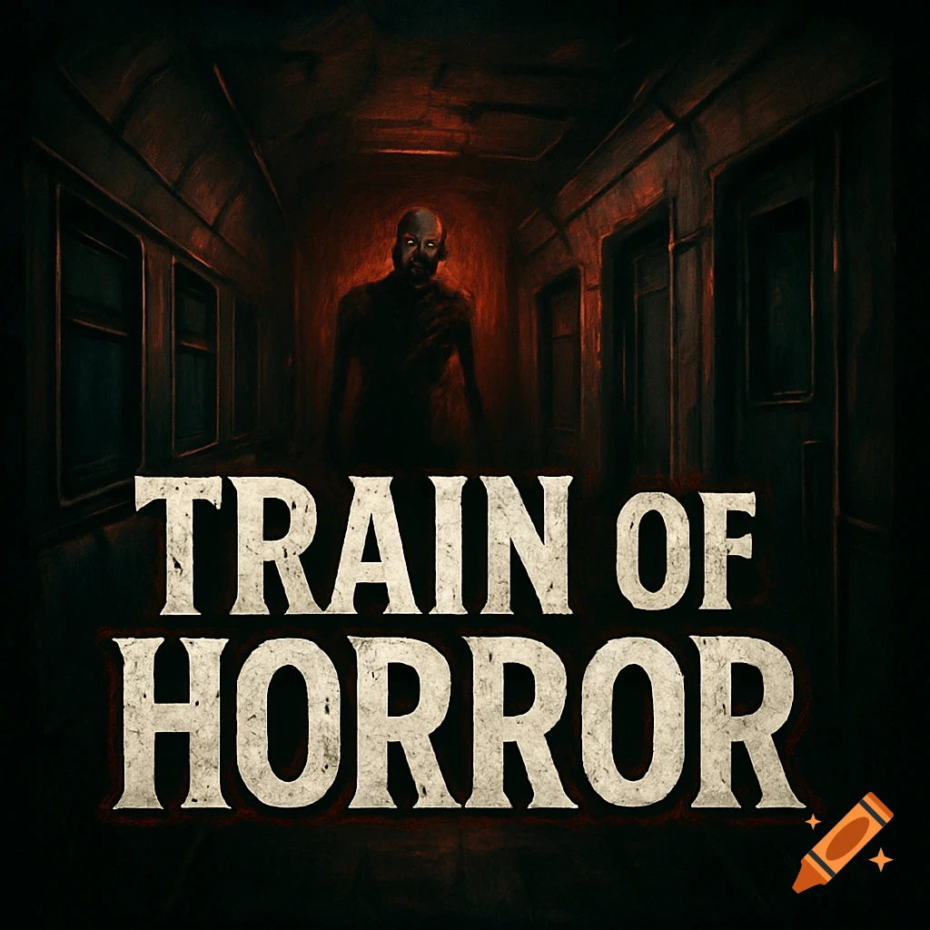 Stylized game logo for 'Train of Horror' featuring a silhouetted creature with glowing eyes in a dark train car.