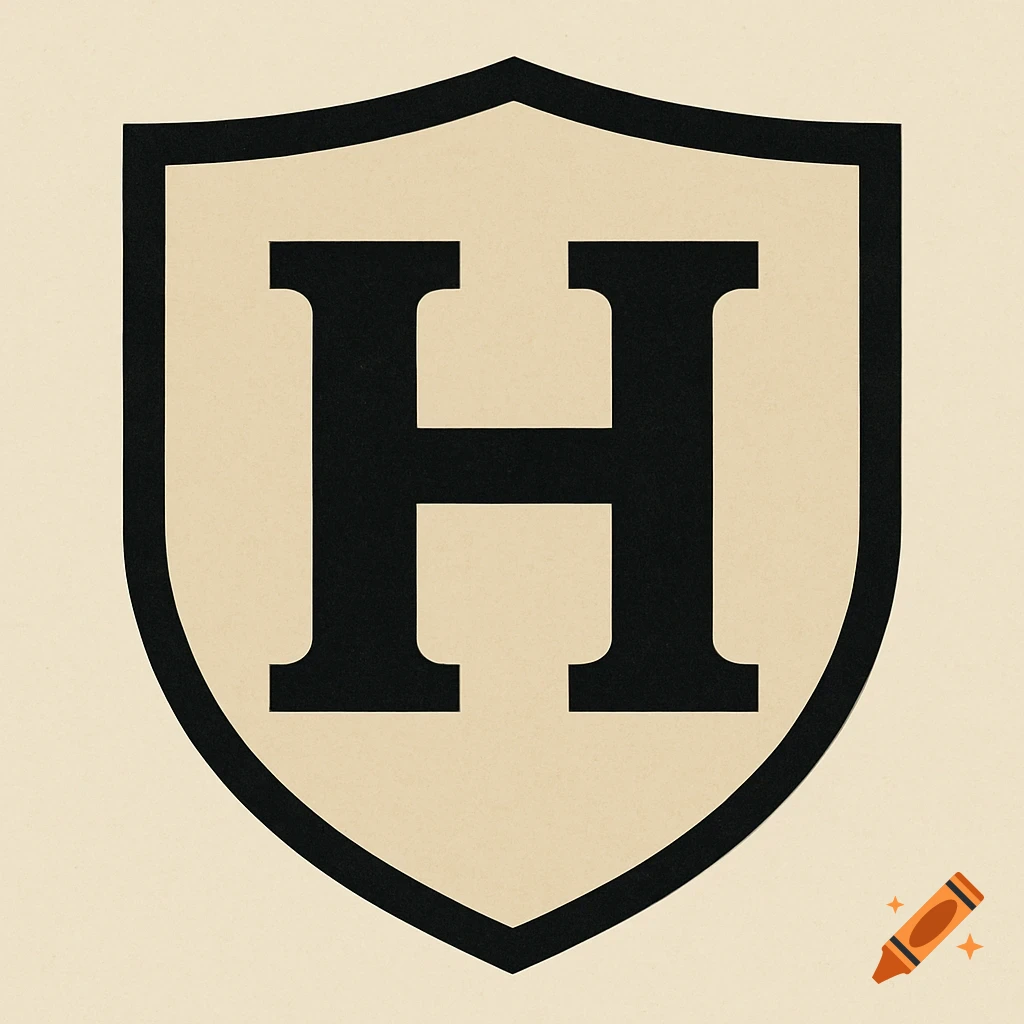 A black block letter H centered on a cream-colored shield with a black outline.