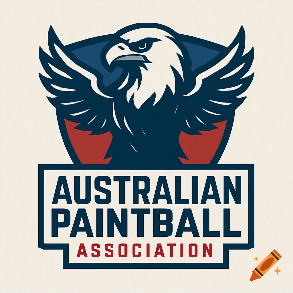 A logo for the Australian Paintball Association featuring a stylized blue, white, and red eagle above the organization's name.