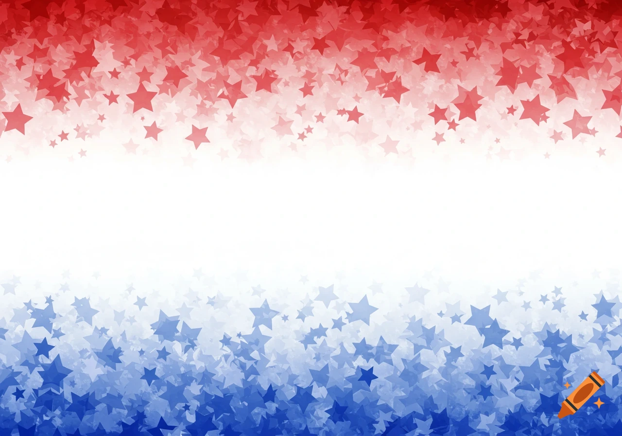 Red stars at the top and blue stars at the bottom fade into a white middle, forming a patriotic abstract background.