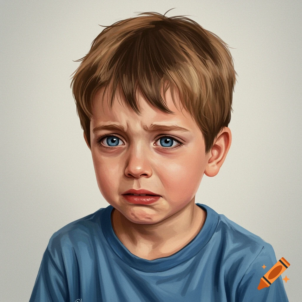 A digital painting of a young boy with brown hair and blue eyes ...