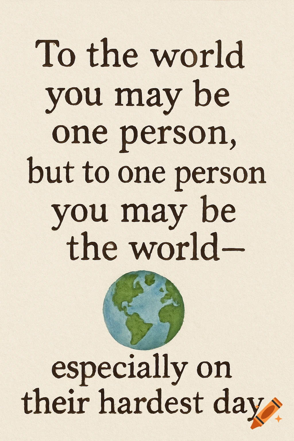 A motivational quote in dark brown font on a light background with a watercolor Earth drawing in the middle.