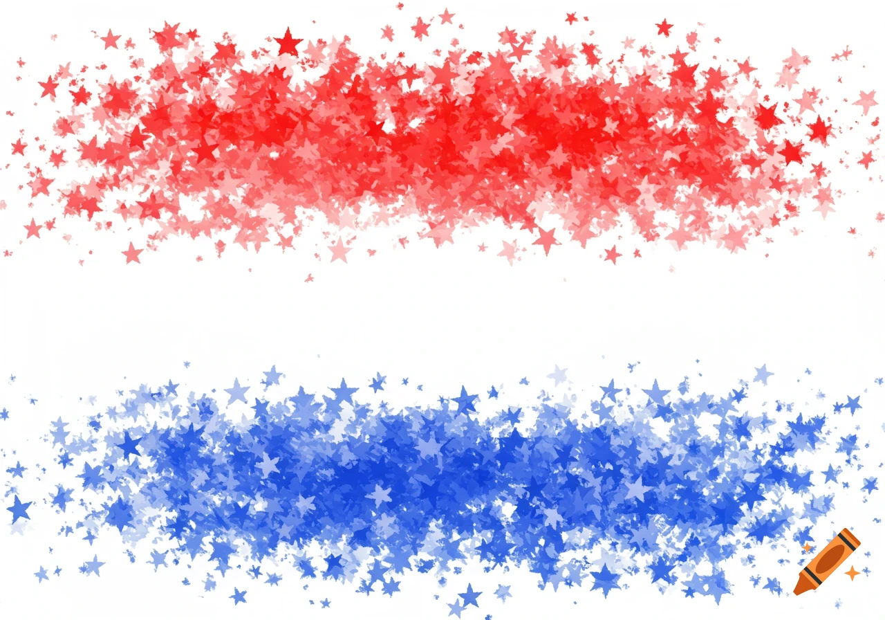 A white background with a band of red stars across the top and a band of blue stars across the bottom.