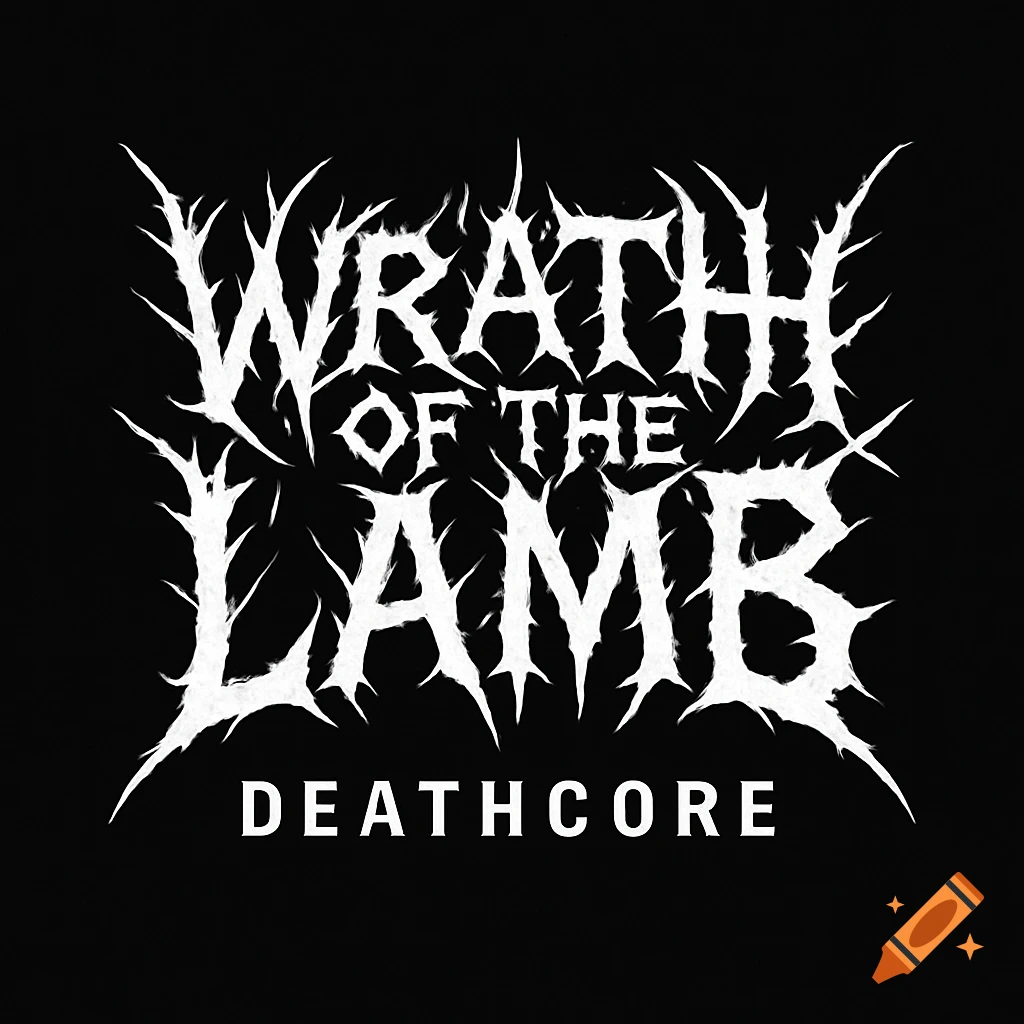 White stylized thorny text reading 'Wrath of the Lamb' above 'Deathcore' on a black background.