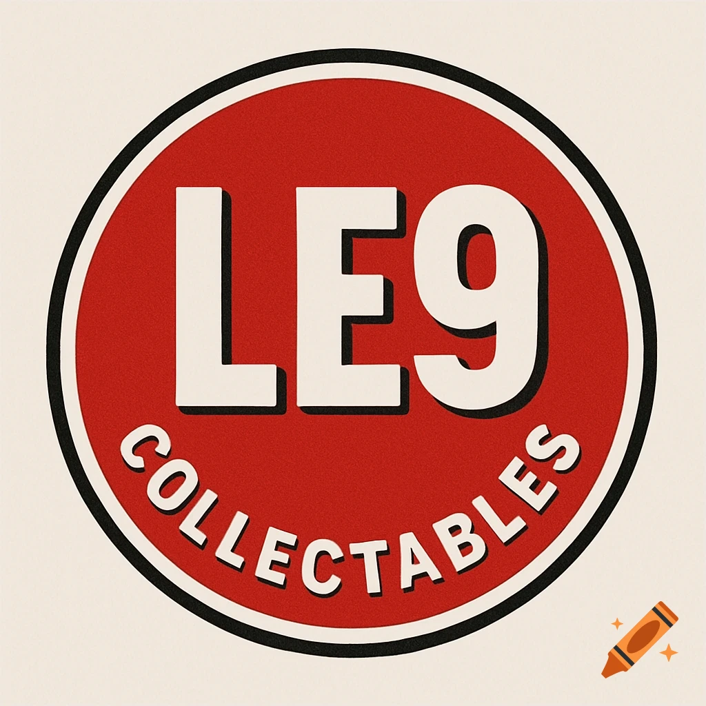A red circular logo with white text 'LE9' in the center and 'COLLECTABLES' curved below, outlined in black.