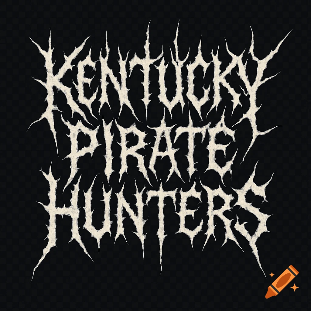 Death metal style logo for 'Kentucky Pirate Hunters' with jagged white letters on a black background.