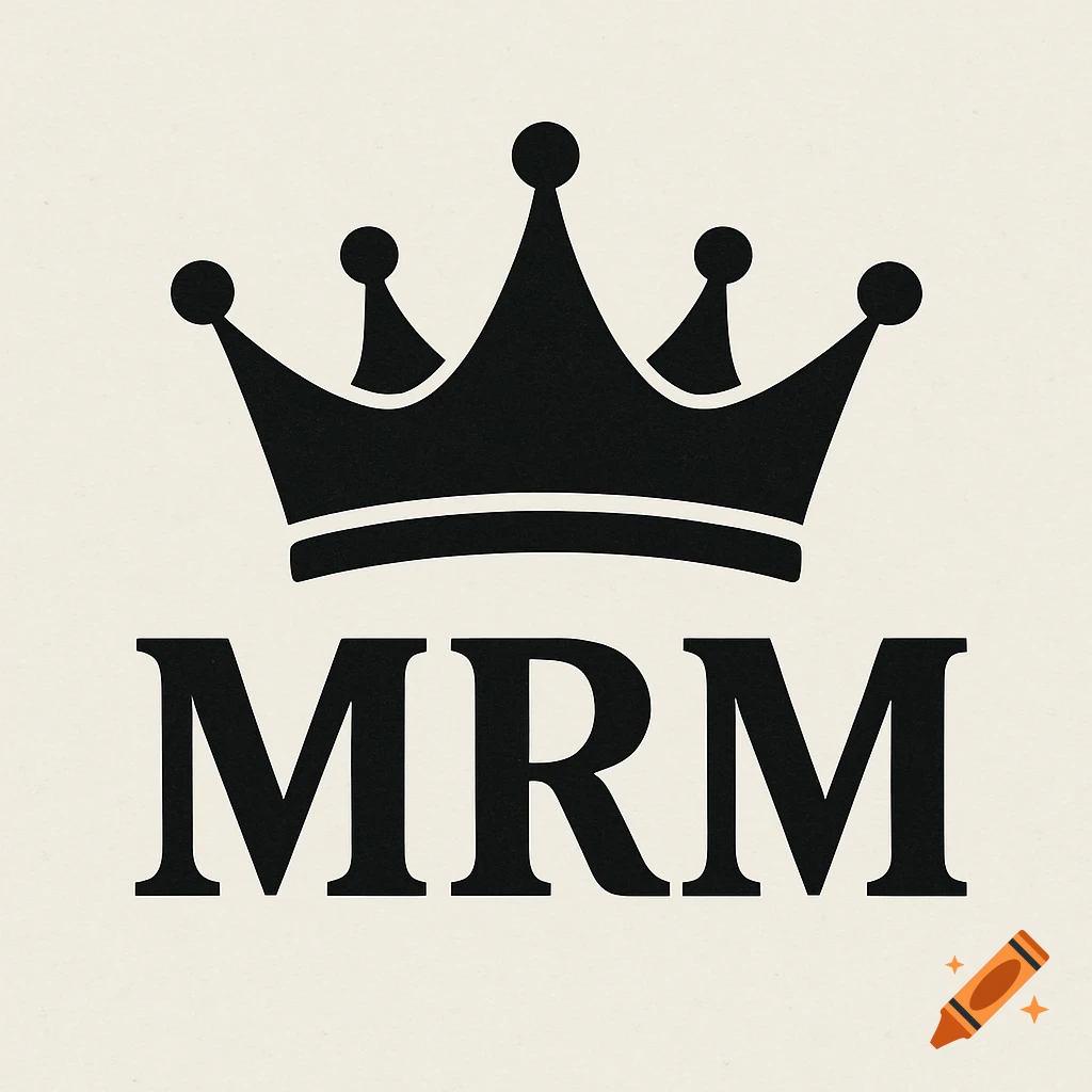 A minimalist black crown logo with the letters MRM beneath it on a light background.