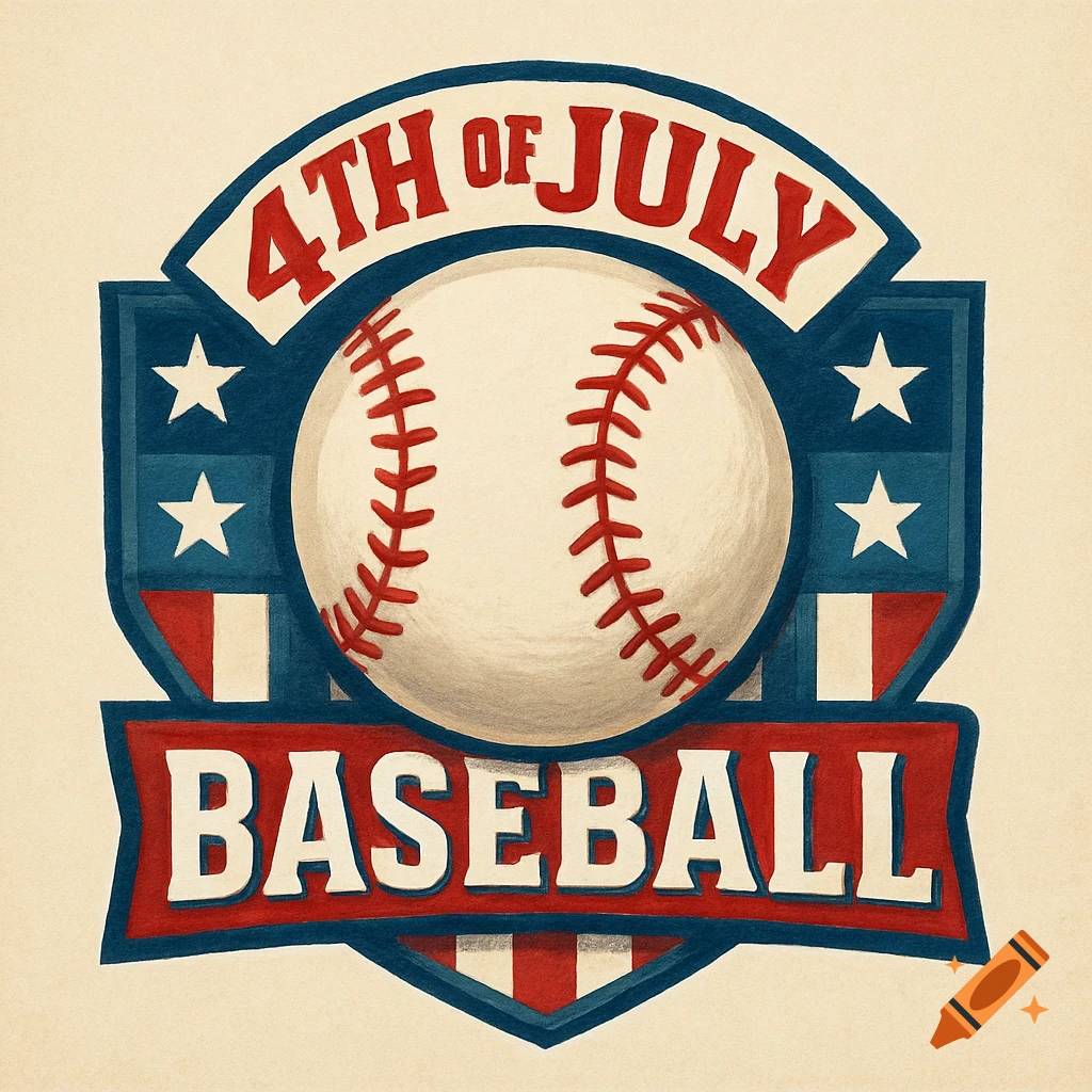 A vintage-style logo featuring a baseball, red and blue shield, stars, and the text '4TH OF JULY BASEBALL'.