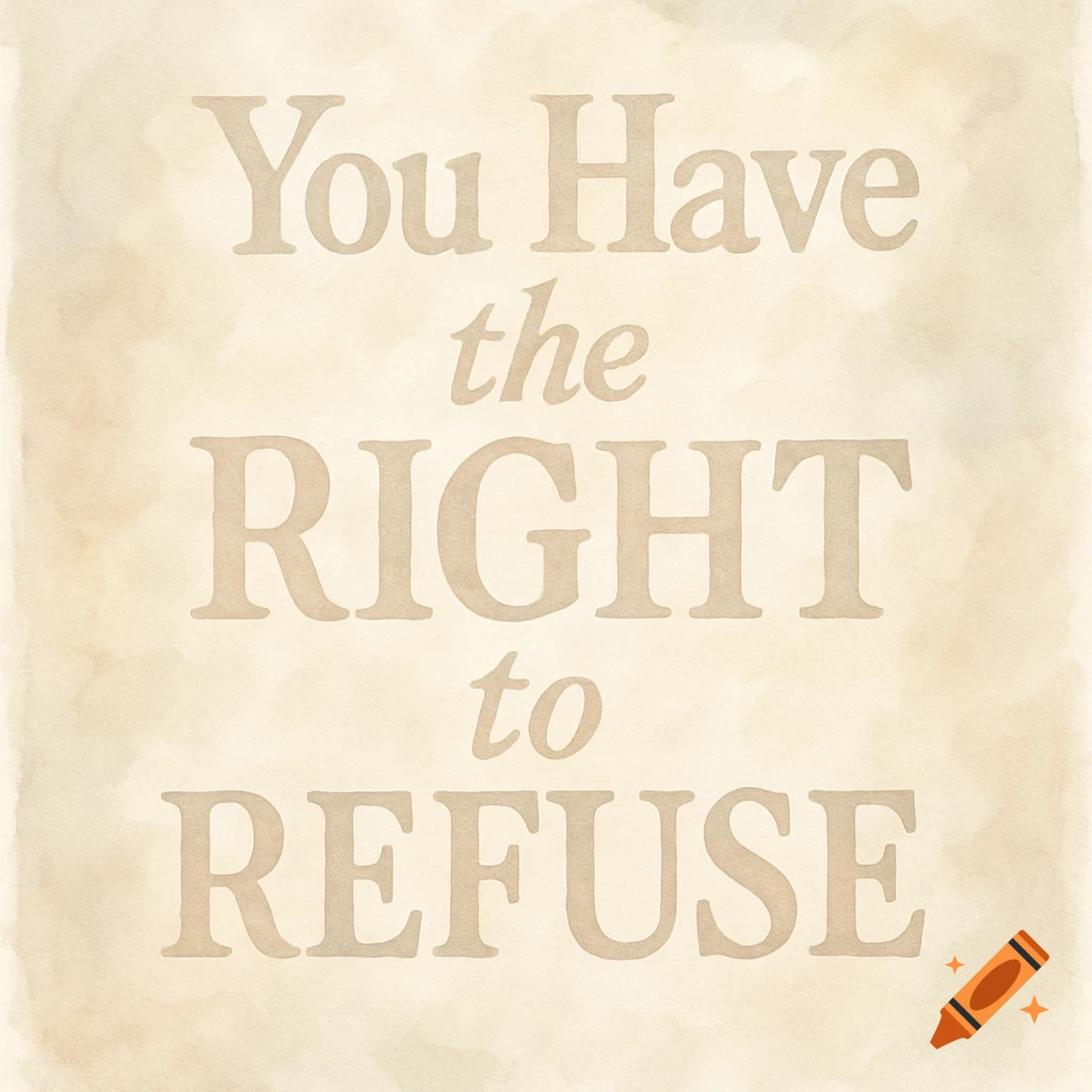 Text on a light watercolor background reads 'You Have the RIGHT to REFUSE'.