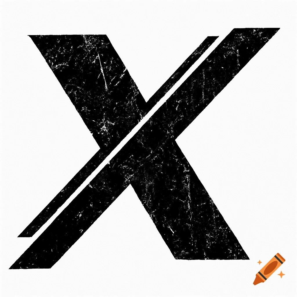 A stylized, distressed black letter X with two parallel white lines on a white background.