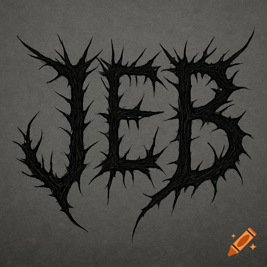The word JEB stylized as a thorny black metal logo on a dark grey background.