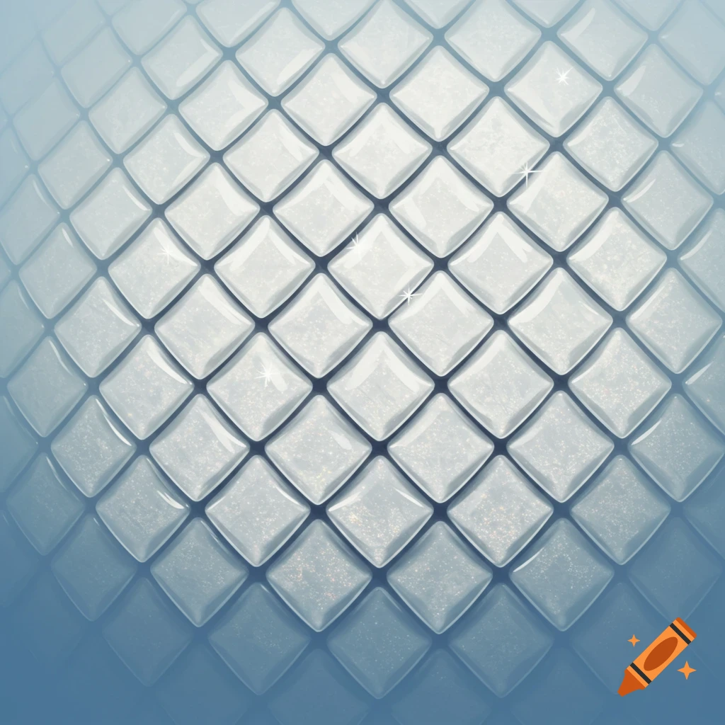 A repetitive pattern of shiny, light gray and white diamond shapes resembling scales, with a soft blue gradient background.