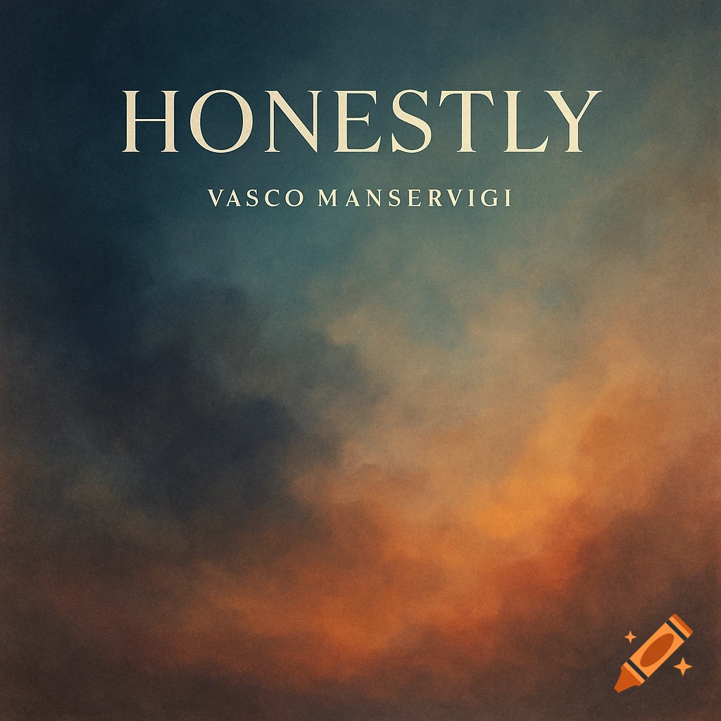 Abstract atmospheric background with blending warm and cool tones like a dusk sky, featuring text 'HONESTLY' and 'VASCO MANSERVIGI'.