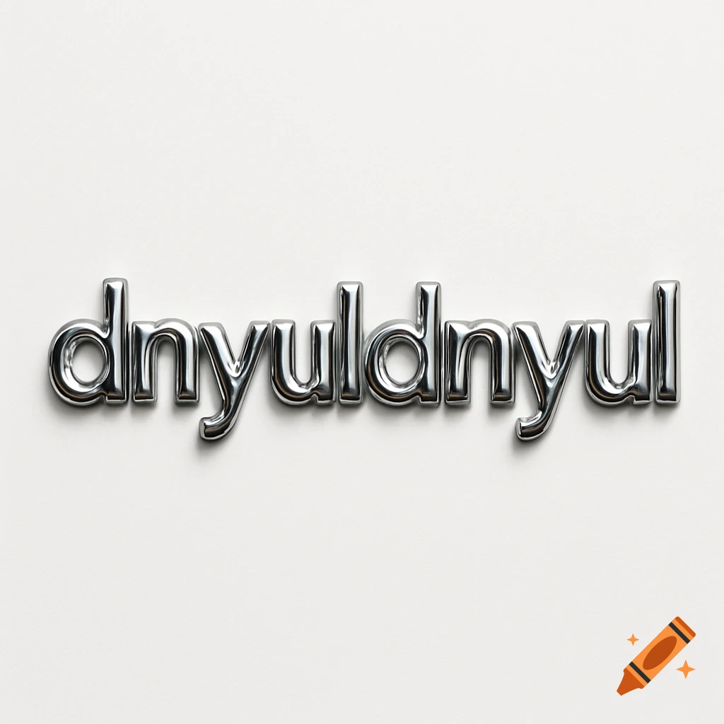 The word 'dnyuldnyul' rendered in shiny, reflective chrome letters against a white background.