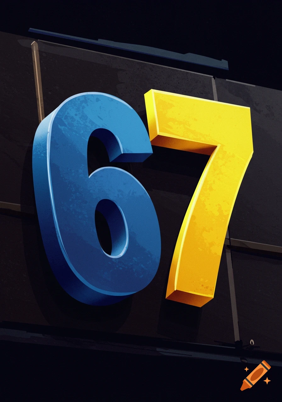 A large blue number 6 next to a large yellow number 7, both with a textured, three-dimensional appearance against a dark background.