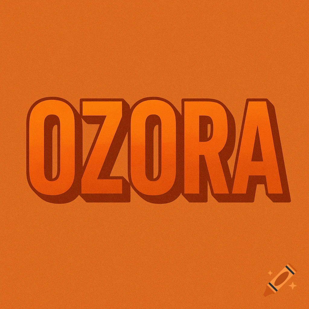 The word OZORA in a bold, orange gradient 3D font on an orange textured background.