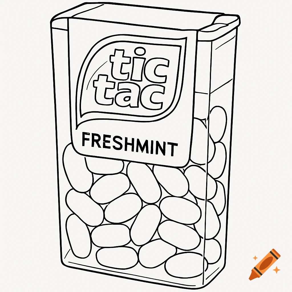 A line drawing of a Tic Tac Freshmint candy container filled with mints.