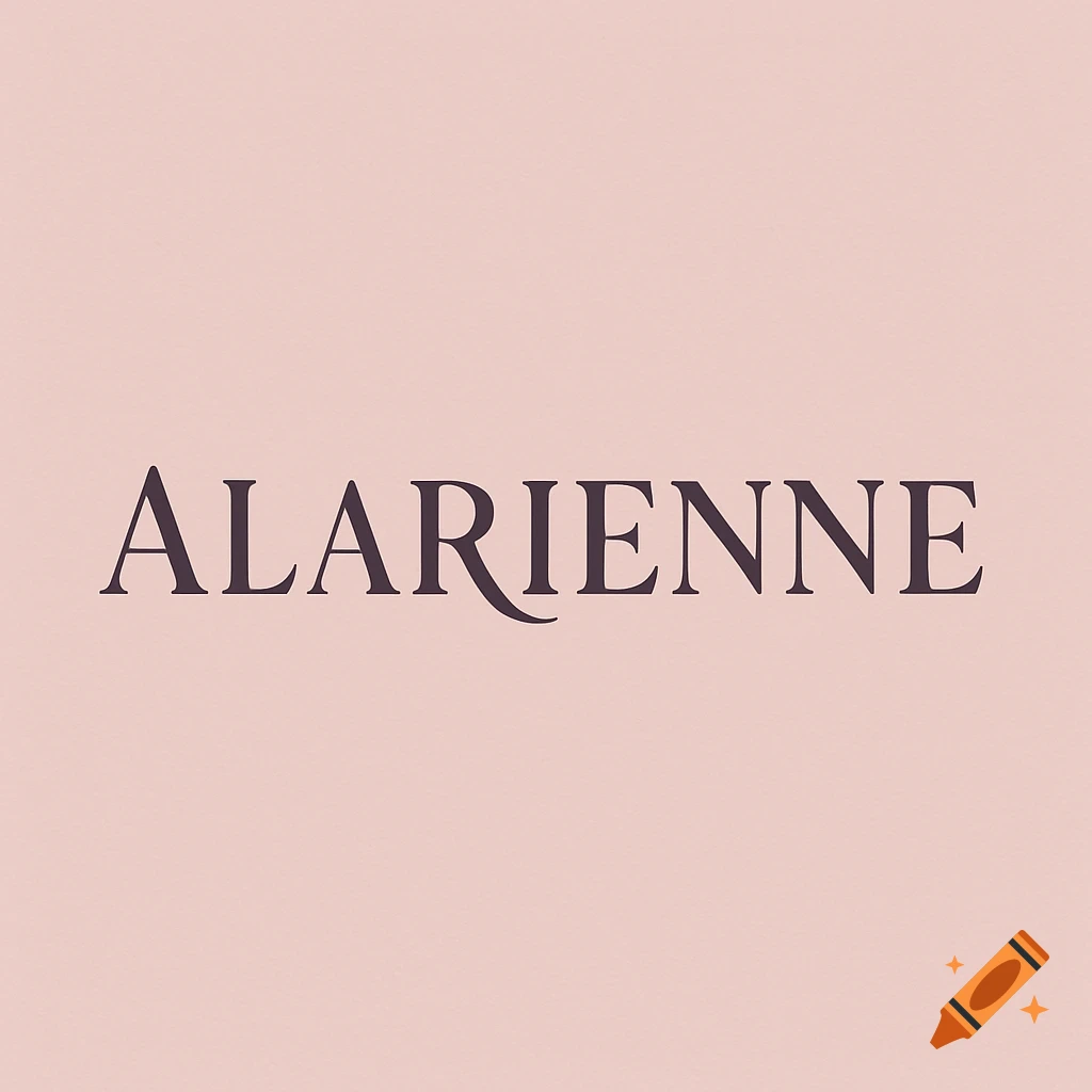 The wordmark "ALARIENNE" in dark purple serif font with an extended R leg, centered on a light pink background.