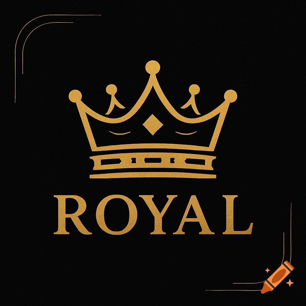 A gold crown above the word 'ROYAL' on a black background, in a minimalist logo style.