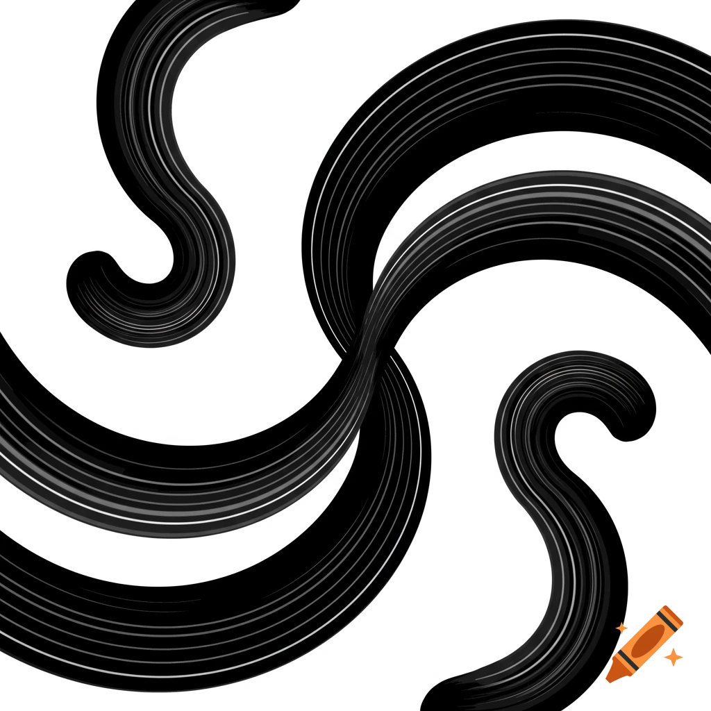 Abstract black and white design with three swirling, intertwined lines.