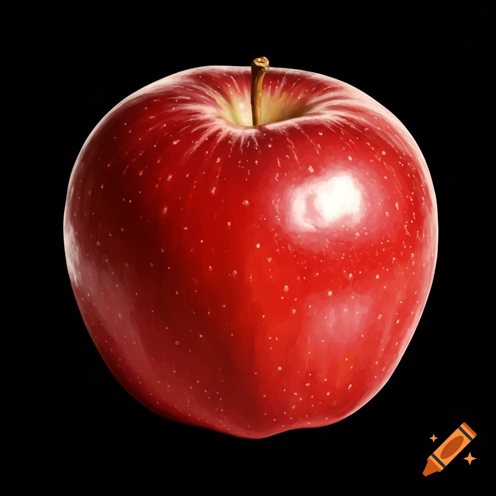A vibrant red apple with a stem against a black background.