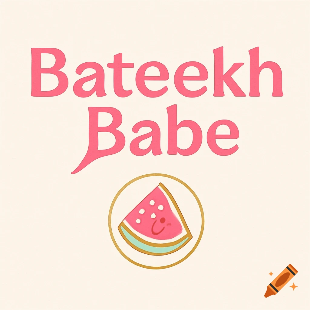 A pink logo with the words "Bateekh Babe" and a cartoon watermelon slice in a gold circle, on a cream background.