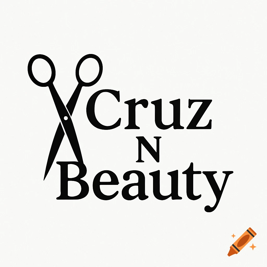 A black logo for Cruz N Beauty with black scissors replacing the letter C, on a white background.