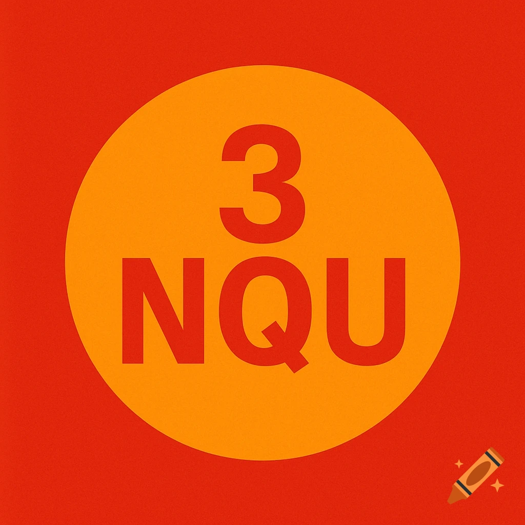 A red square with a large orange circle containing the text '3 NQU' in a bold, sans-serif font.