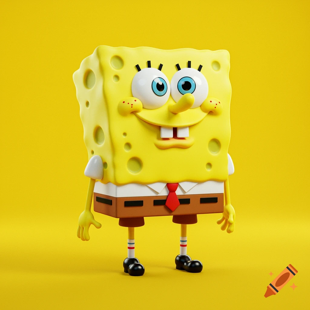 A 3D rendered Spongebob Squarepants standing on a yellow background.