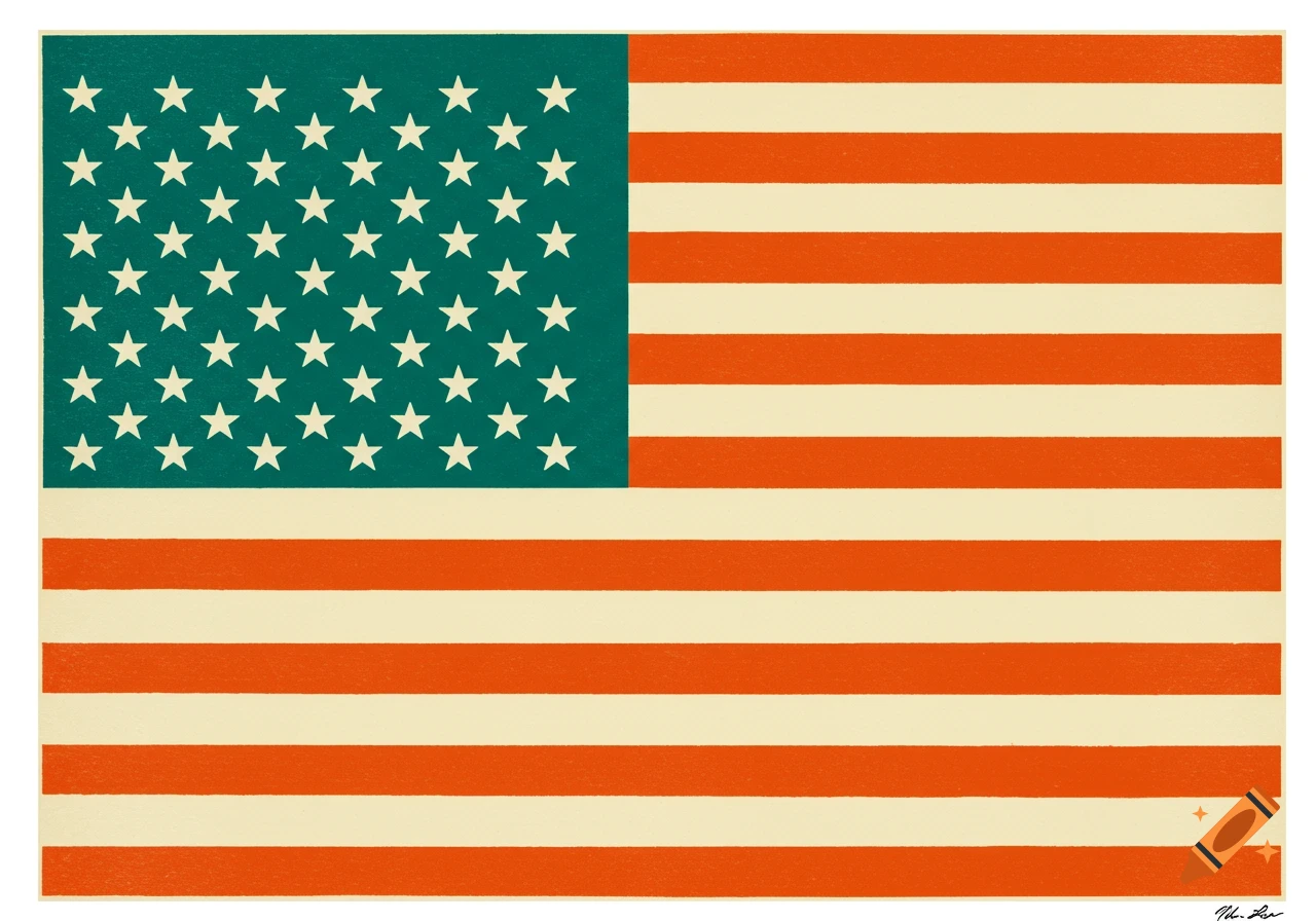 A stylized American flag with a dark green field and white stars, and orange and off-white stripes.