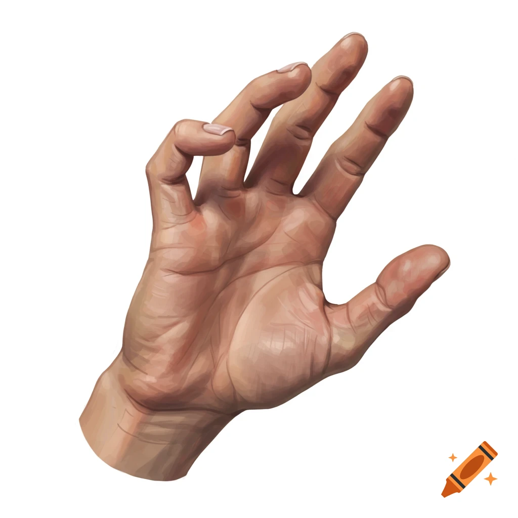 An illustrative close-up of a human hand with fingers slightly curled on a white background.