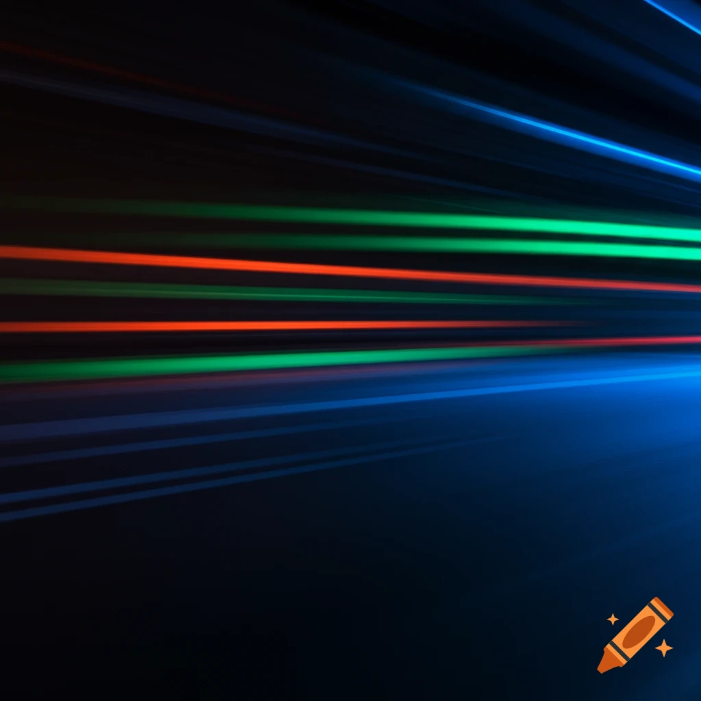 Abstract background of blurred red, green, and blue light streaks on a dark background, suggesting motion.