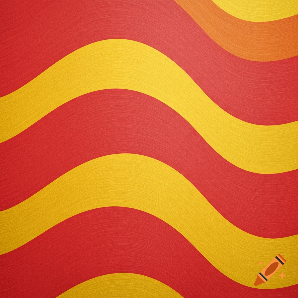 A vibrant pattern of alternating wavy red and yellow stripes with a subtle brushed texture.