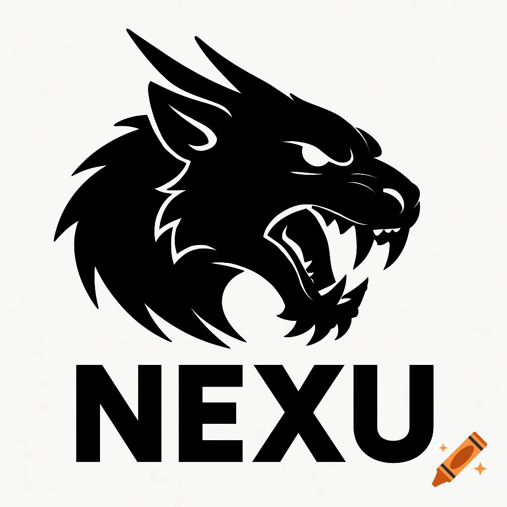 Black silhouette logo of a roaring wildcat or monster head with the word "NEXU" below it.